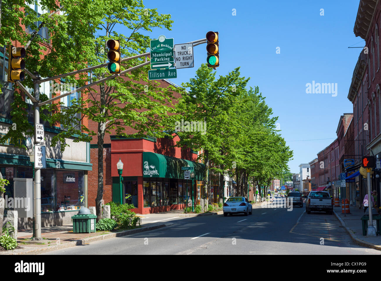 Main Street, Rockland, Knox County, Maine, Stati Uniti d'America Foto Stock