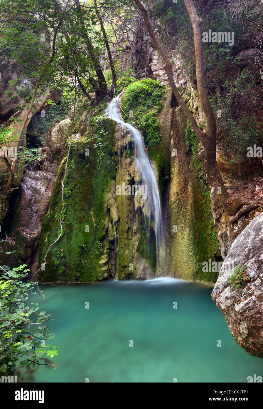La grande cascata nella isola di Cythera (o 'Kithira'), Grecia Foto Stock