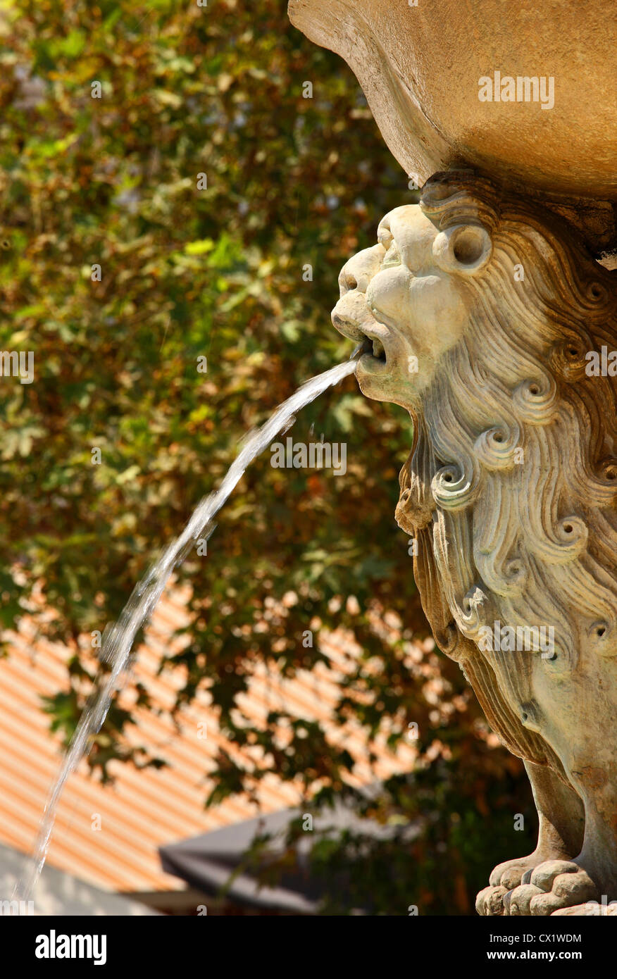 La fontana dei leoni (ufficialmente: 'Morozini fontana"), tipico punto di incontro della città di Heraklion, Venizelou square. Creta, Grecia. Foto Stock