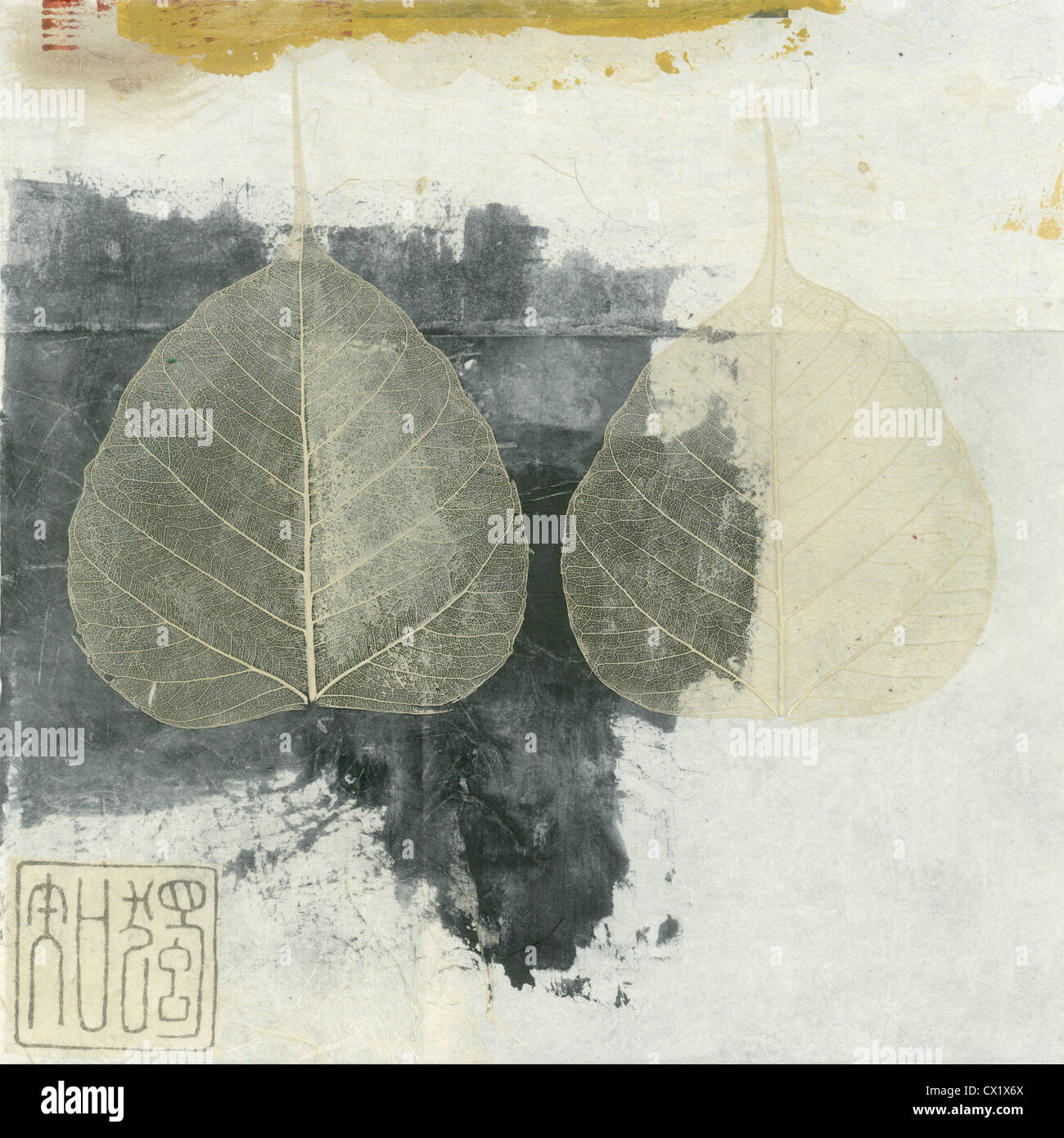 Wabi-sabi Bodhi leaf collage. Foto Stock