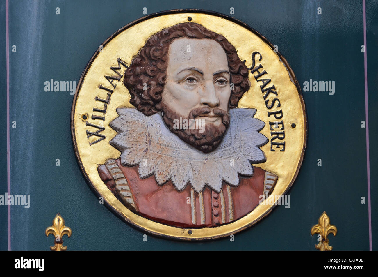 William Shakespeare ritratto, insegna, Il Shakespeare Hotel, Stratford-upon-Avon, Warwickshire, Regno Unito Foto Stock