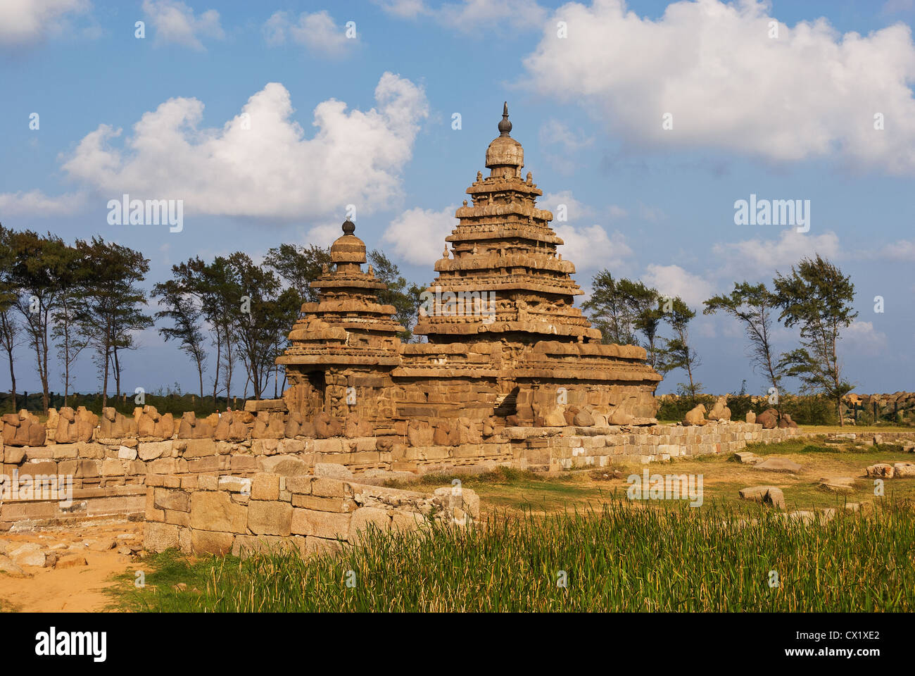 Elk201-4218 India, nello Stato del Tamil Nadu, Mamallapuram, Shore Temple Foto Stock