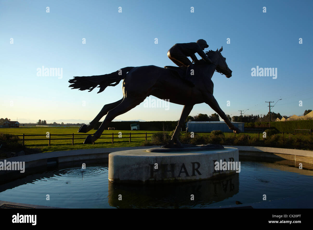 Phar Lap statua, Timaru, Canterbury sud, Isola del Sud, Nuova Zelanda Foto Stock