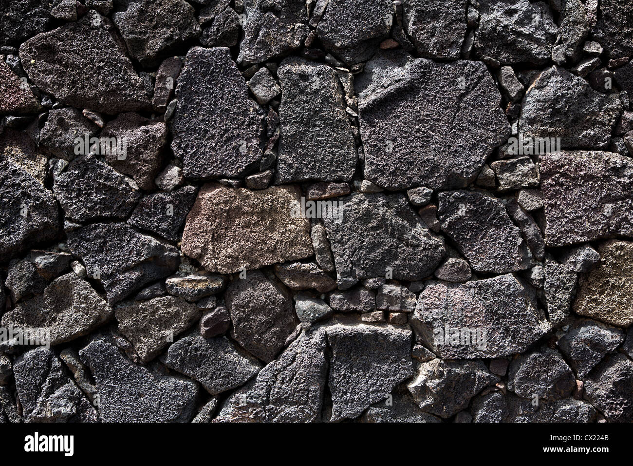 Lanzarote la pietra lavica nera parete in muratura in Isole Canarie Foto Stock