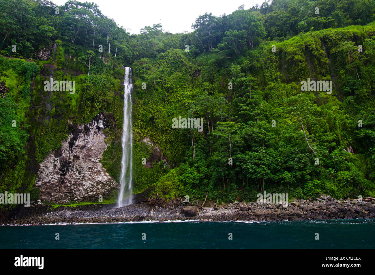 Cocos Island, Costa Rica, acqua caduta, isola, isola tropicale, la vegetazione lussureggiante isola disabitata Foto Stock