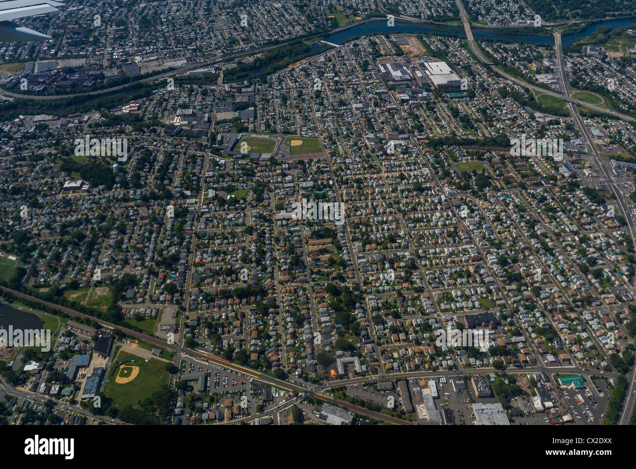 Panoramiche, antenne, del New Jersey, Newark, sobborghi da aeroplano, urbanismo america Foto Stock