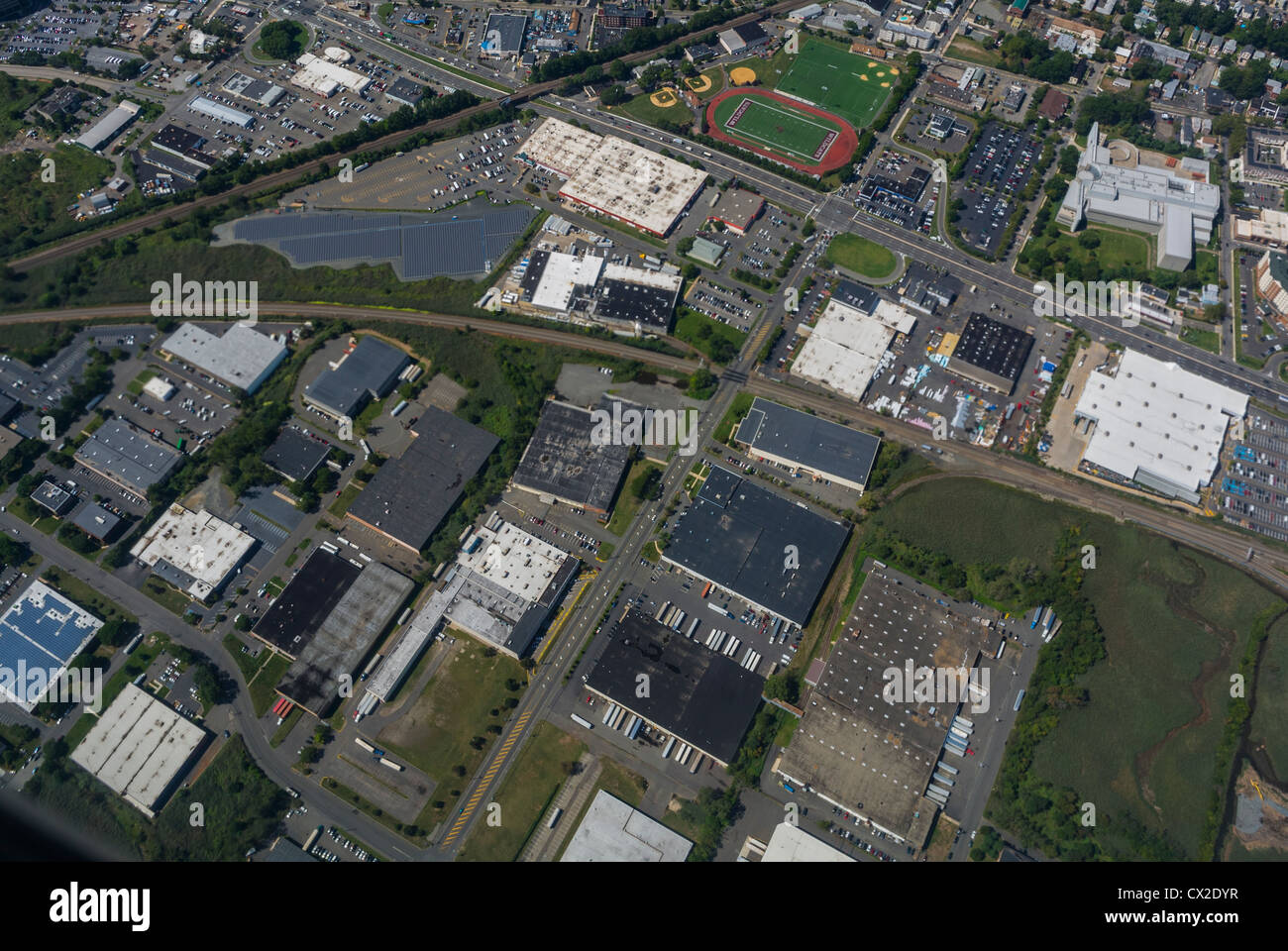 Panoramiche, antenne, del New Jersey, Newark, edifici industriali dall'aeroplano Foto Stock