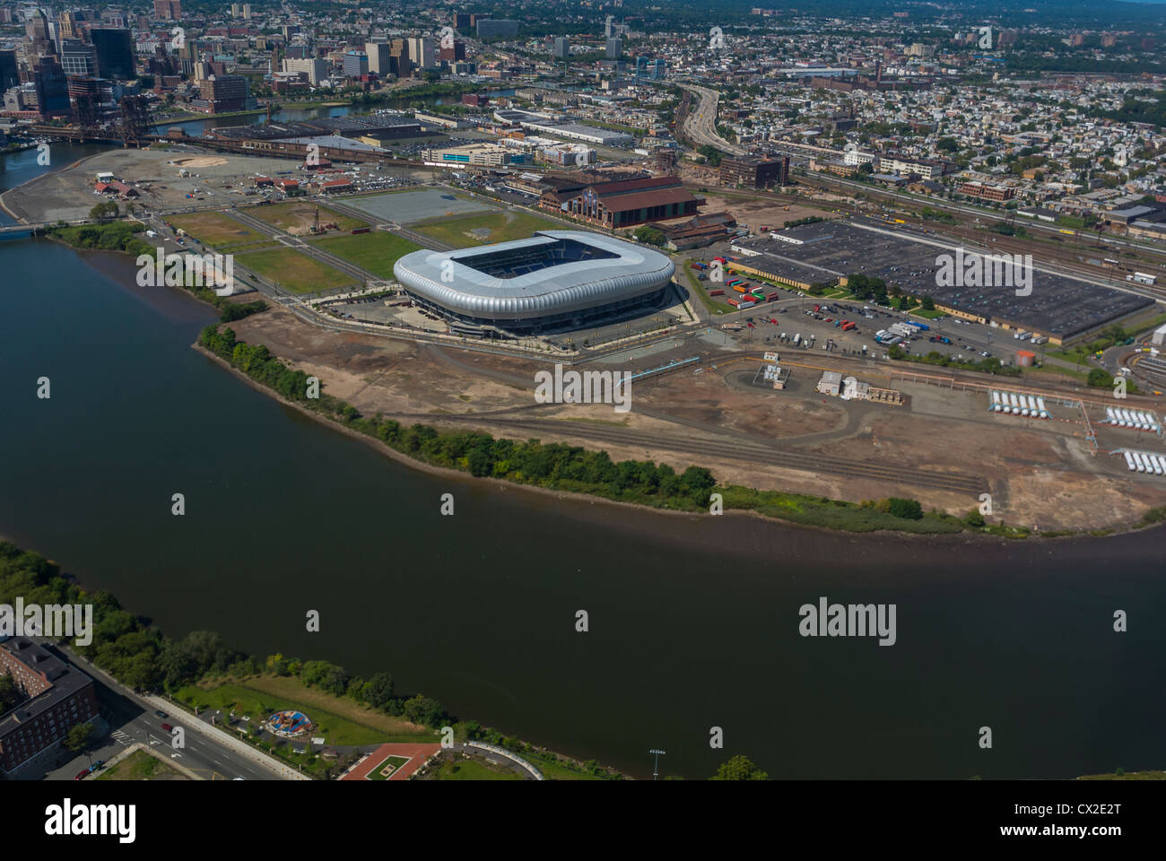 Panoramiche, antenne, del New Jersey, Newark, Downtown River Foto Stock