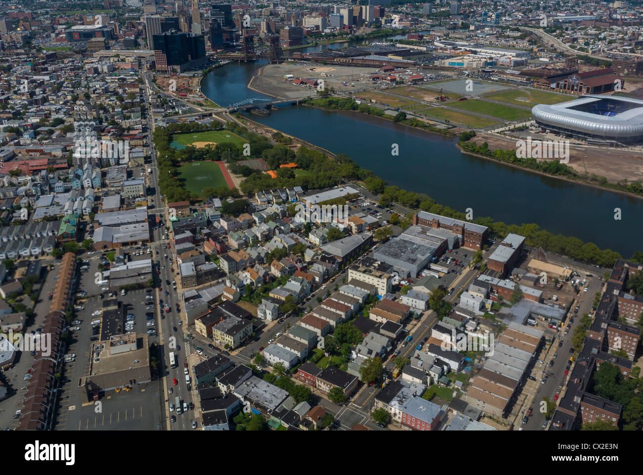 Panoramiche, antenne, del New Jersey, Newark, Downtown, Fiume Foto Stock