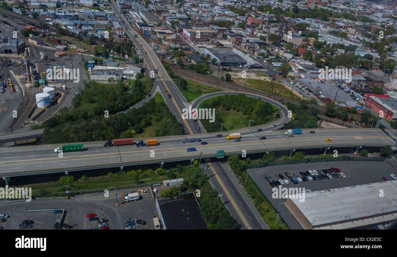 Panoramiche, antenne, del New Jersey, Newark, dall'alto, aereo per l'autostrada, l'urbanismo america, la spesa pubblica Foto Stock