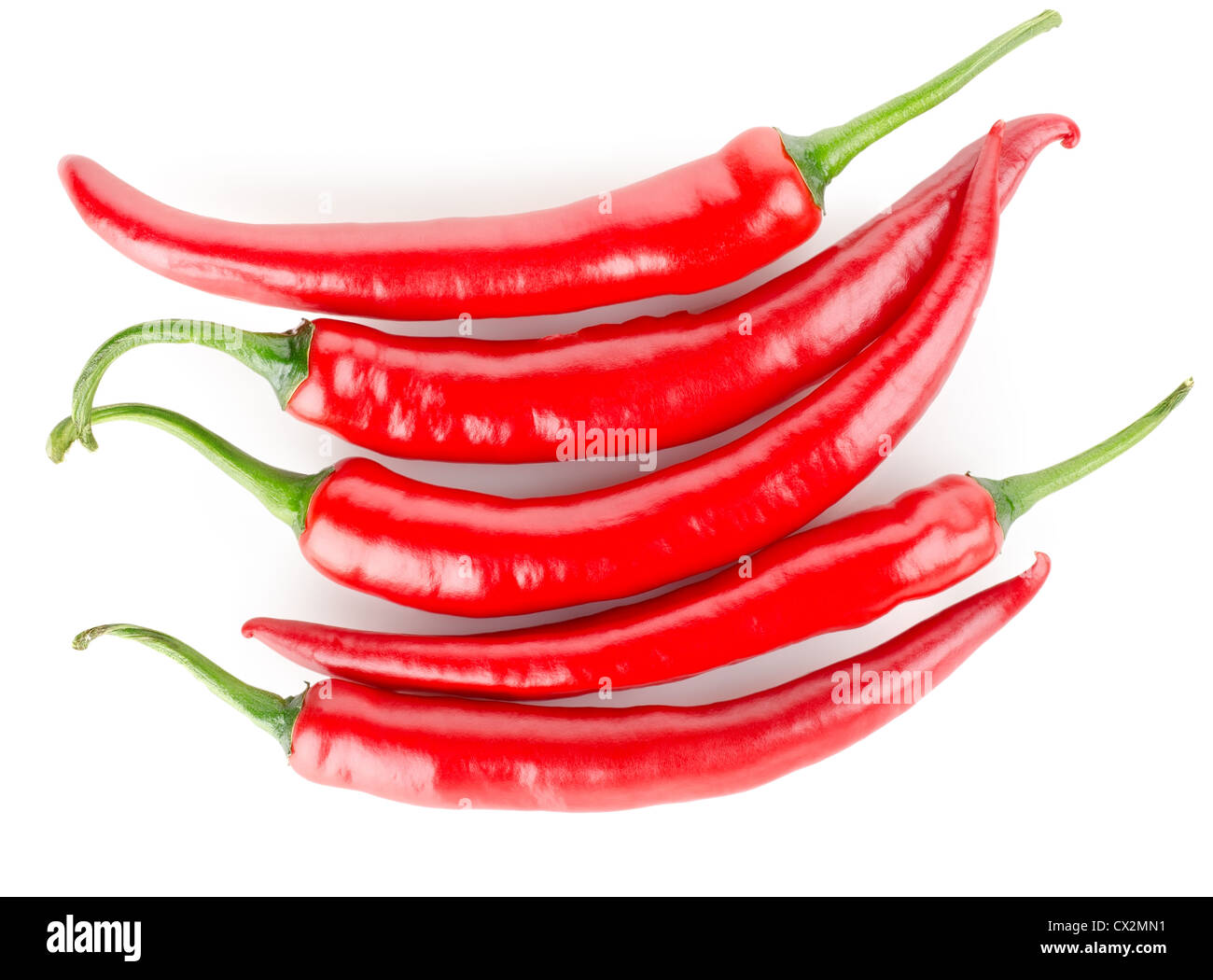 Hot Chili Peppers isolato su uno sfondo bianco Foto Stock