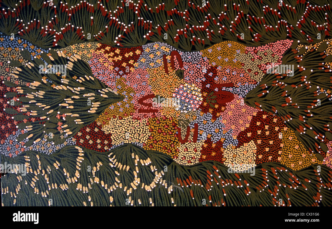 Interpretazione moderna dell'aboriginale Dreamtime in acrilico Foto Stock