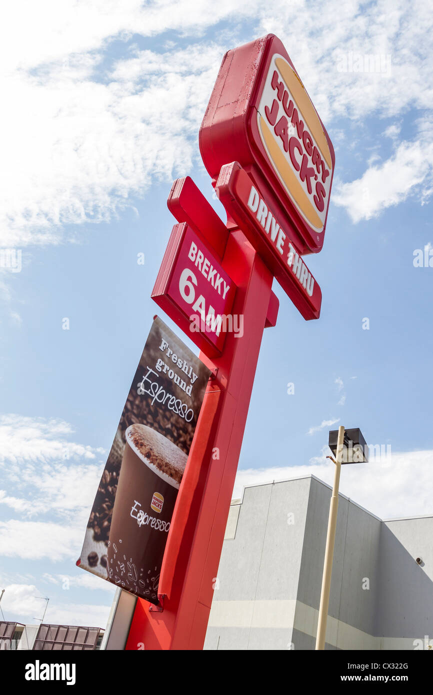 Hungry Jacks segno aziendale a Sunshine Coast, Queensland, Australia Foto Stock