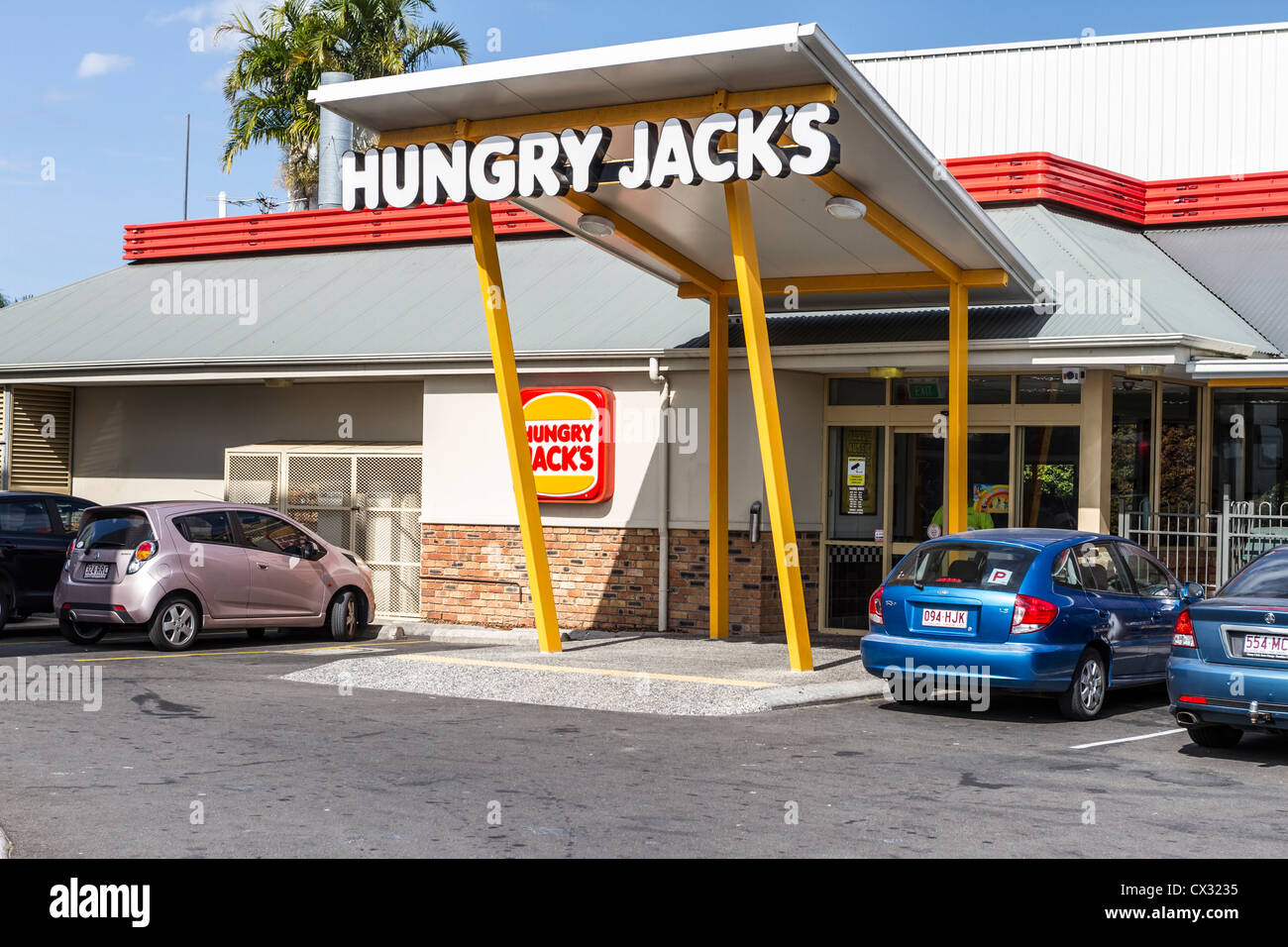Hungry Jacks e Business store segno a Sunshine Coast, Queensland, Australia Foto Stock