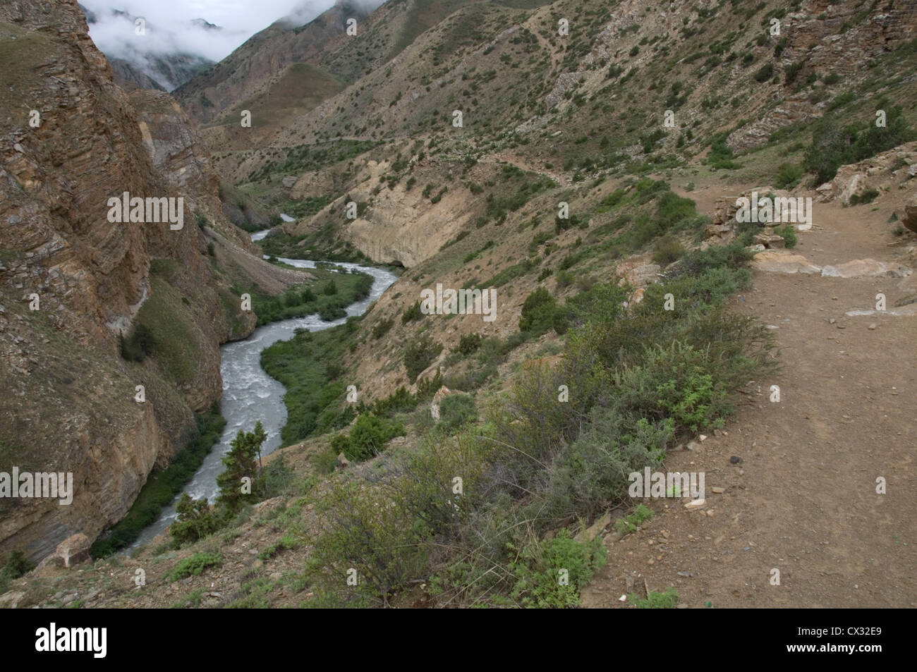 Molto sulla gola del fiume dopo Dho Tarap, Dolpa. Foto Stock