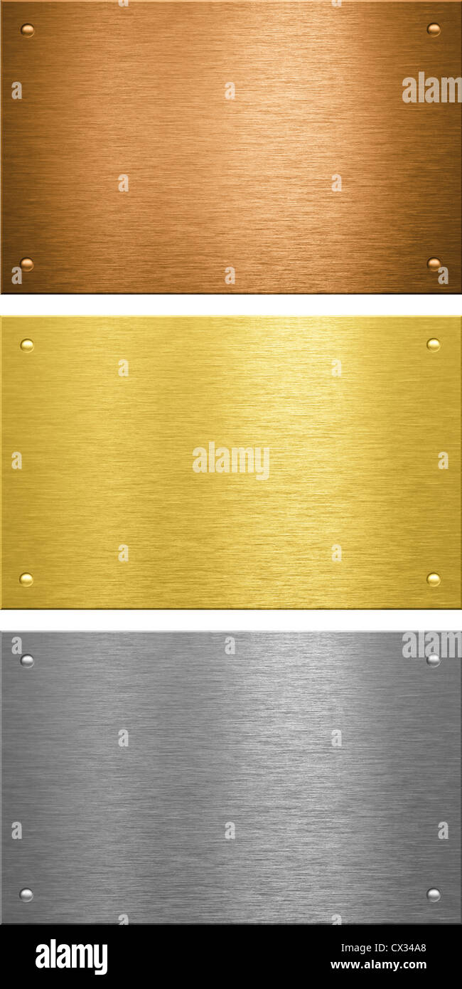 Alluminio bronzo ottone cucito piastre in metallo con rivetti Foto Stock