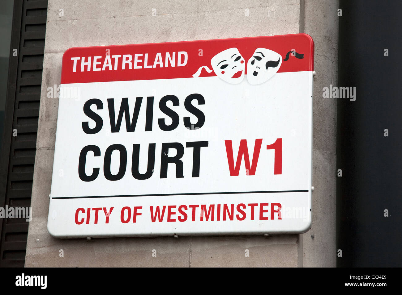 Tribunale svizzero strada segno, London, England, Regno Unito Foto Stock