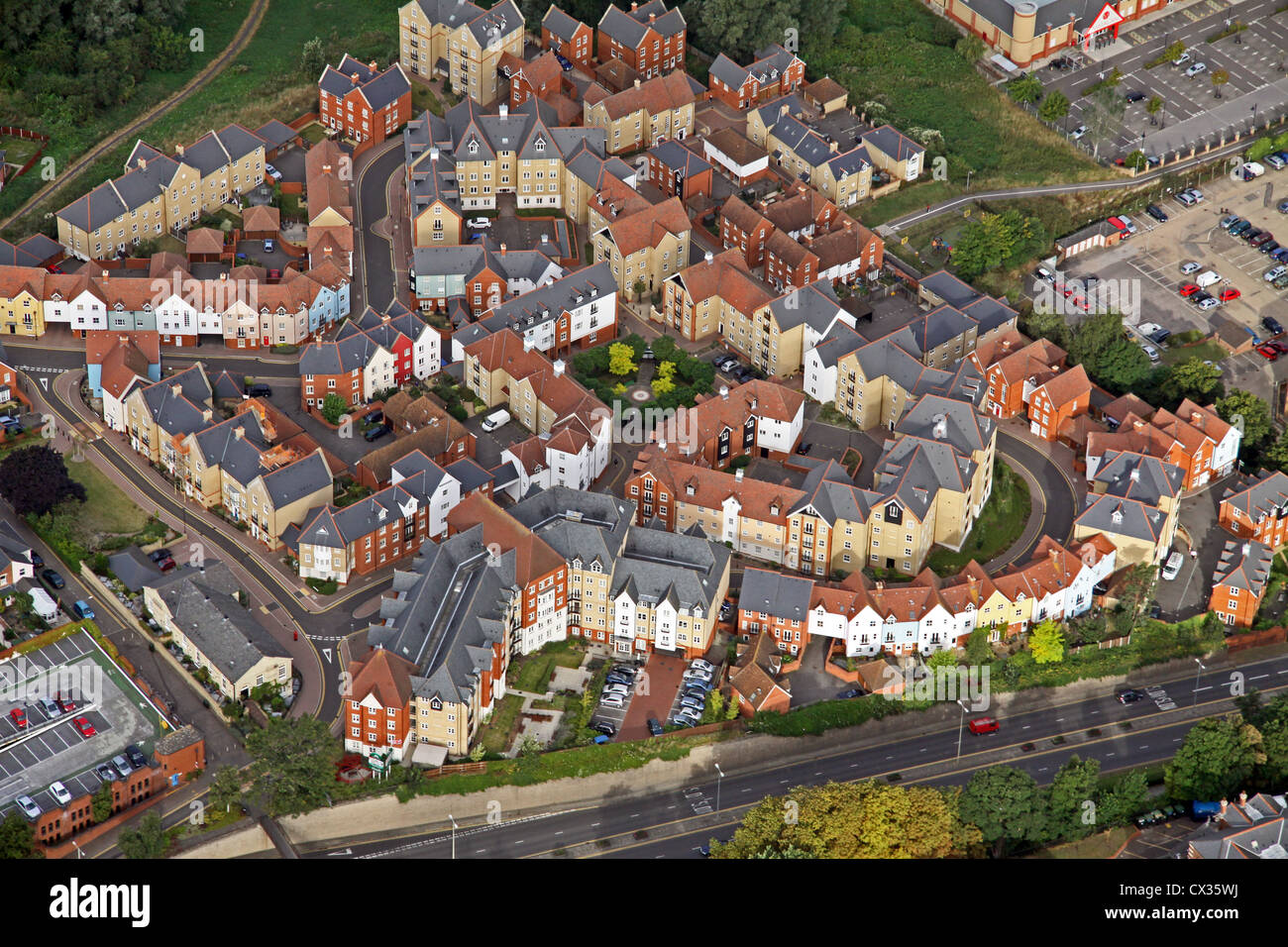 Vista aerea del moderno alloggiamento in Colchester Foto Stock
