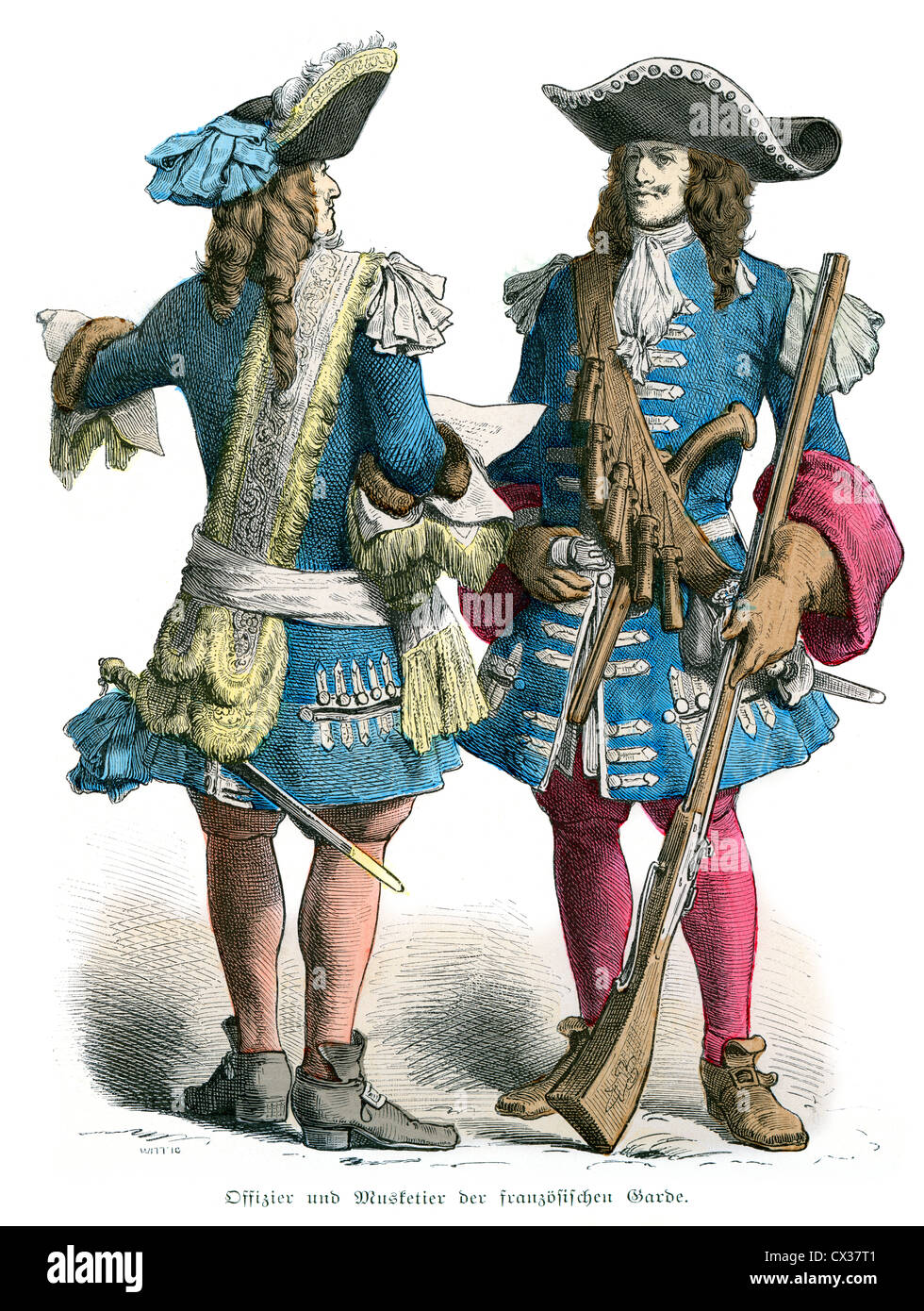 Ufficiale francese e Musketeer dalla fine del XVII secolo Foto Stock