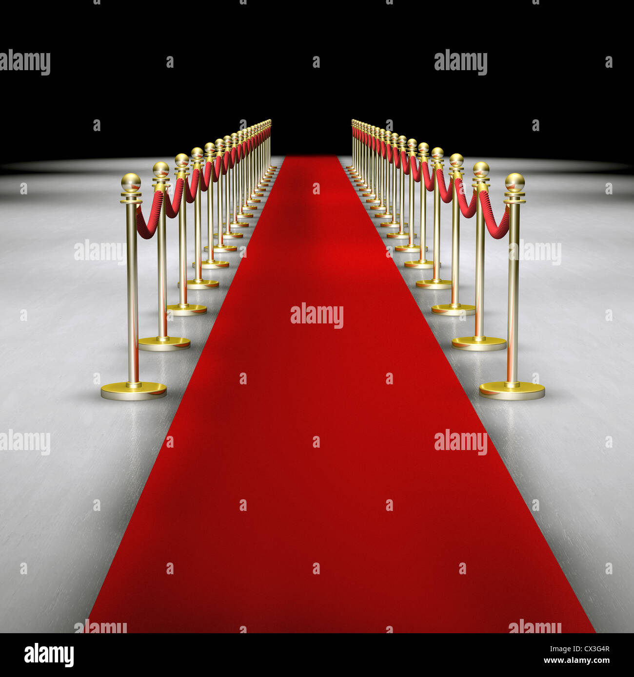 Roter Teppich mit Absperrung - tappeto rosso e una fune o uno spago per tenere le persone lontano Foto Stock