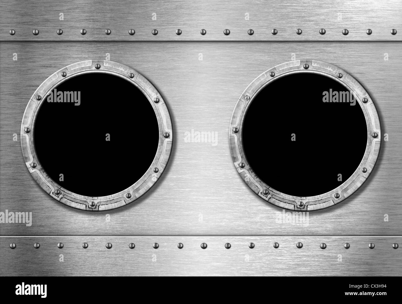 Due metalli oblò della nave Foto Stock