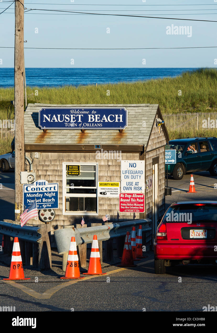 Il controllo di sicurezza stand a Nauset beach, Cape Cod National Seashore, Orleans, Massachusetts, STATI UNITI D'AMERICA Foto Stock