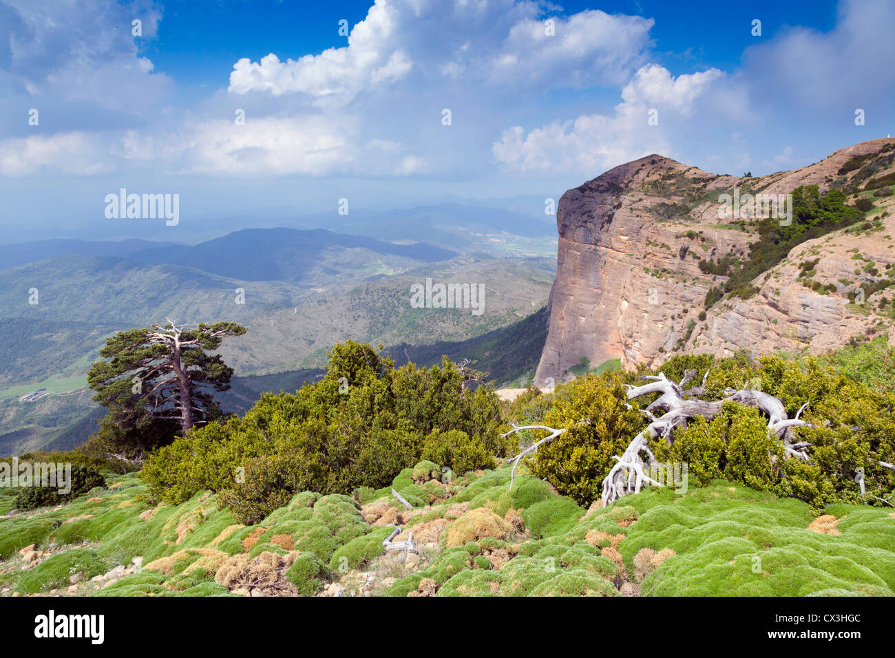 San Salvador; da San Juan de la Peña; vista attraverso la valle; vicino a Jaca; Spagna Foto Stock