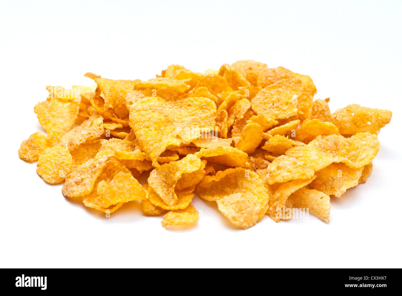 Fiocchi di mais su sfondo bianco Foto Stock