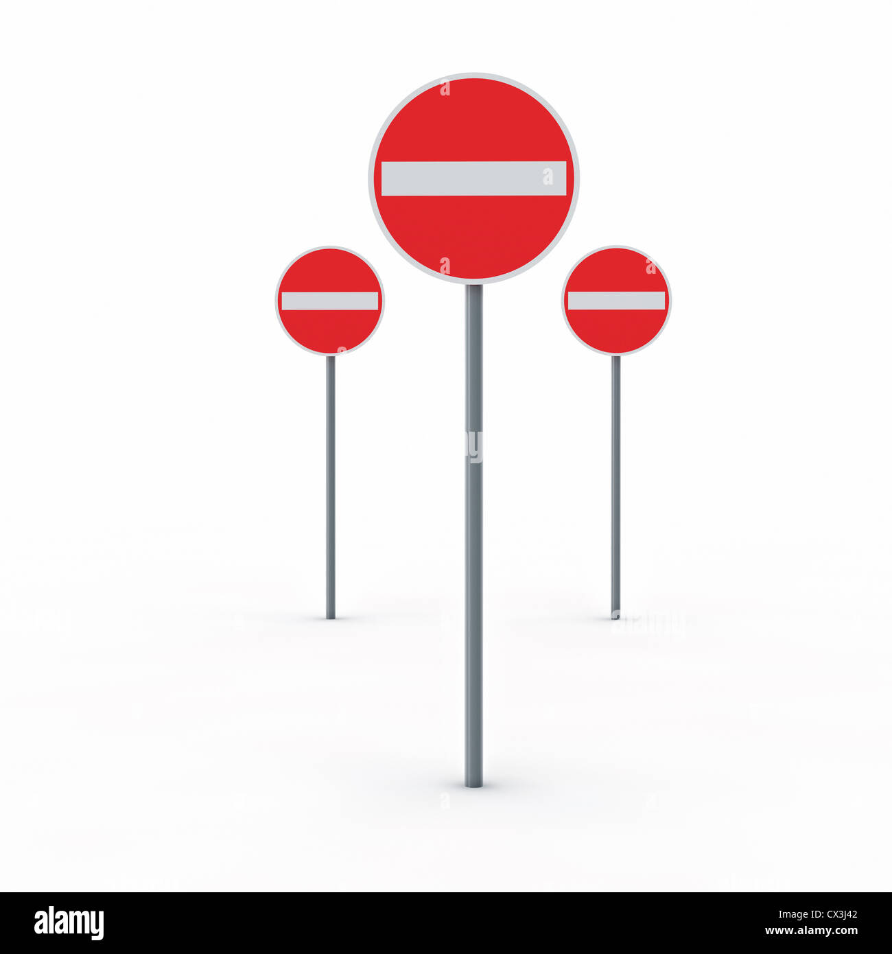 3 Durchfahrt verboten Schilder vor weissem Hintergrund Foto Stock