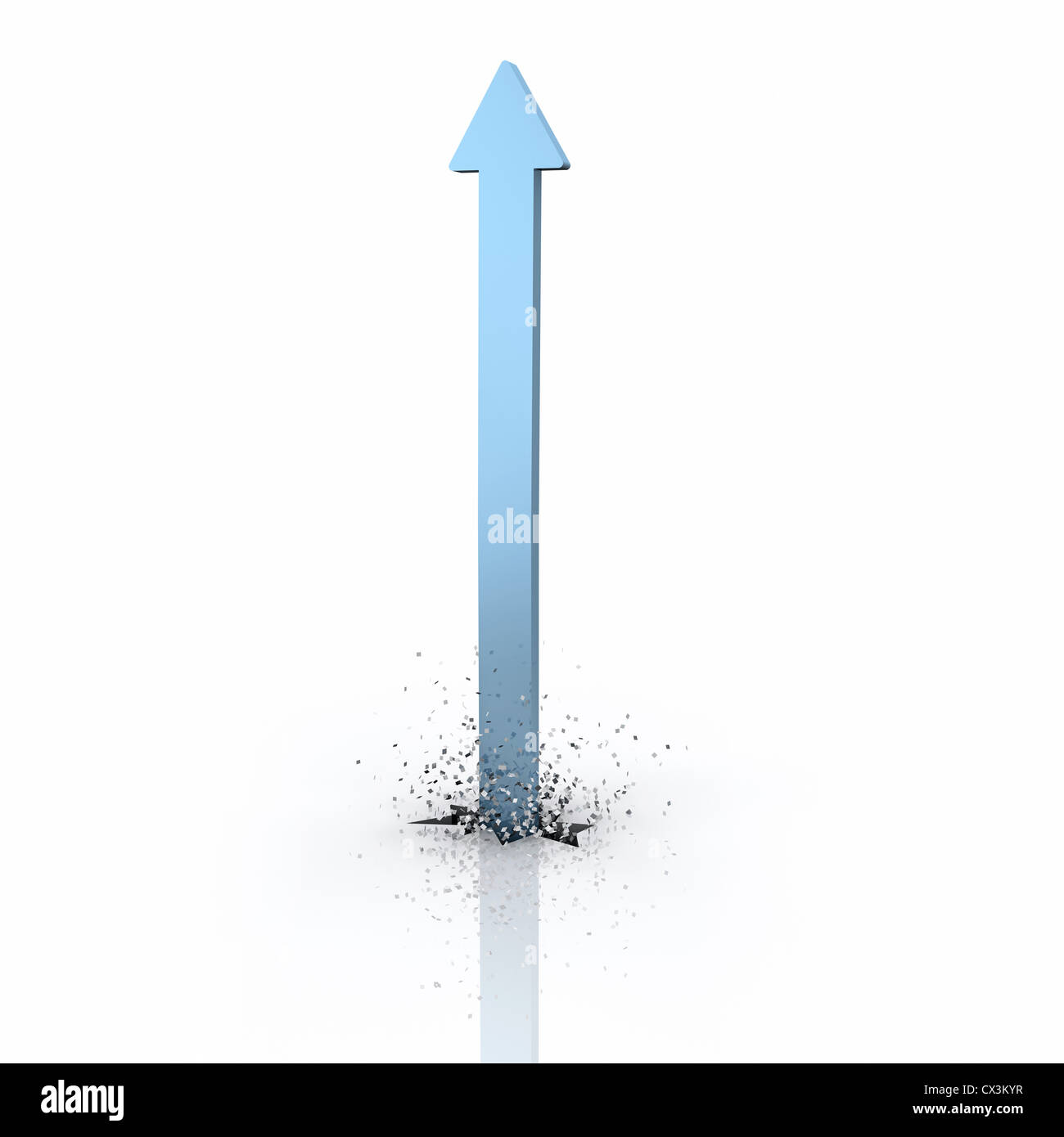 Pfeil steil nach oben durchstößt den Boden von unten nach oben Foto Stock