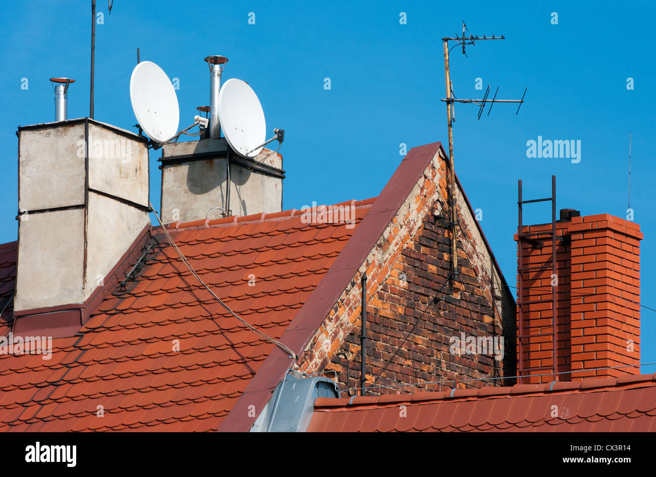 Tetto con tegole rosse. Foto Stock