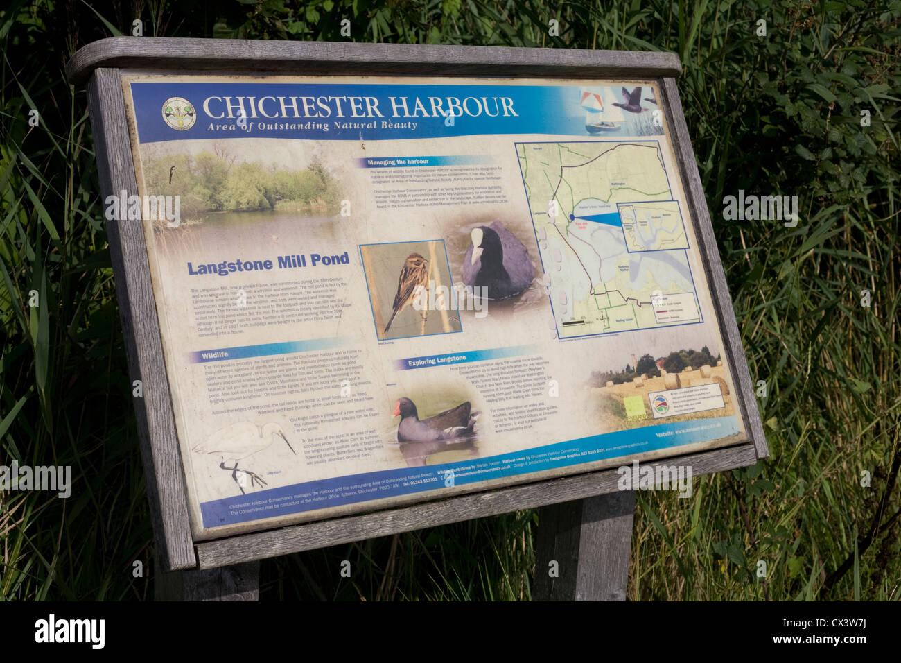 Segno di Langstone Mill Pond in Chichester Harbor conservancy Foto Stock
