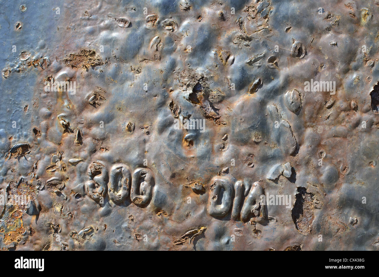 Struttura in metallo arrugginito astratta. Blu e arancio di arrugginimento / decadimento ferro Foto Stock