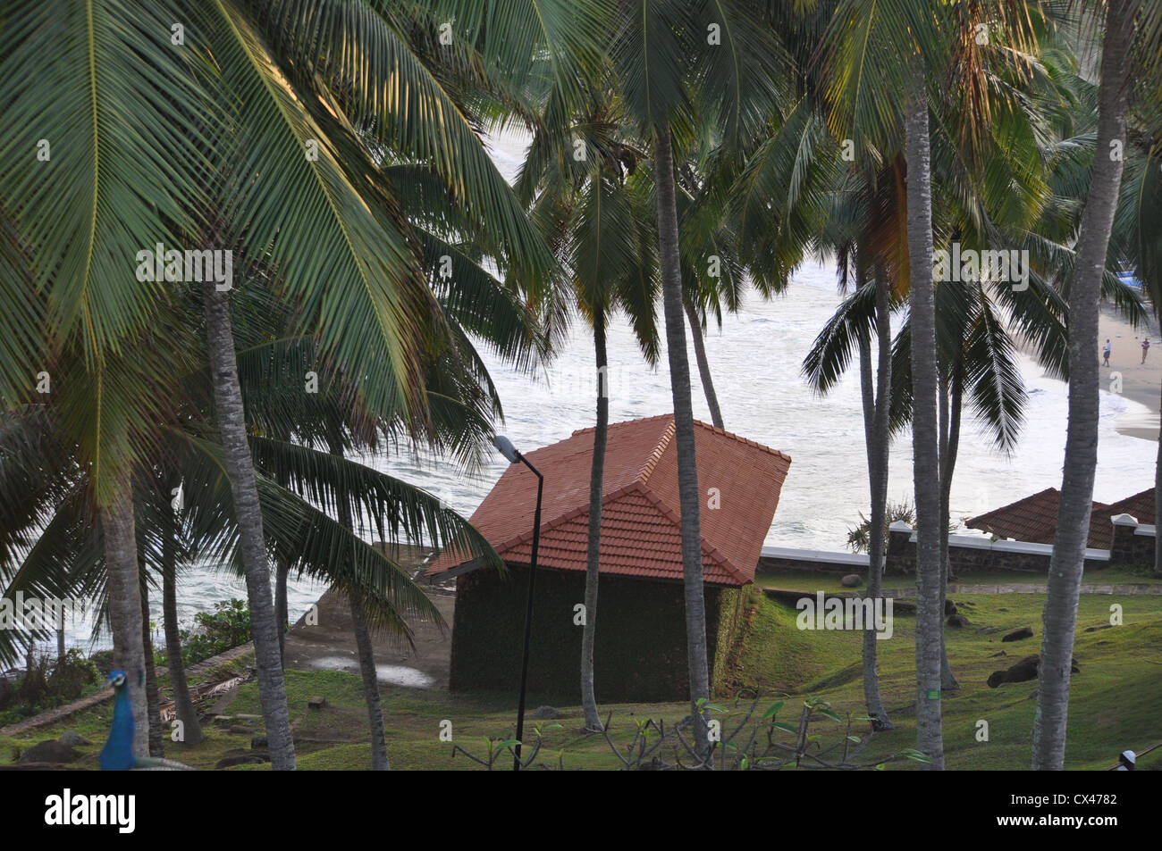 Un bungalow sulla spiaggia di Kovalam Kerala Foto Stock