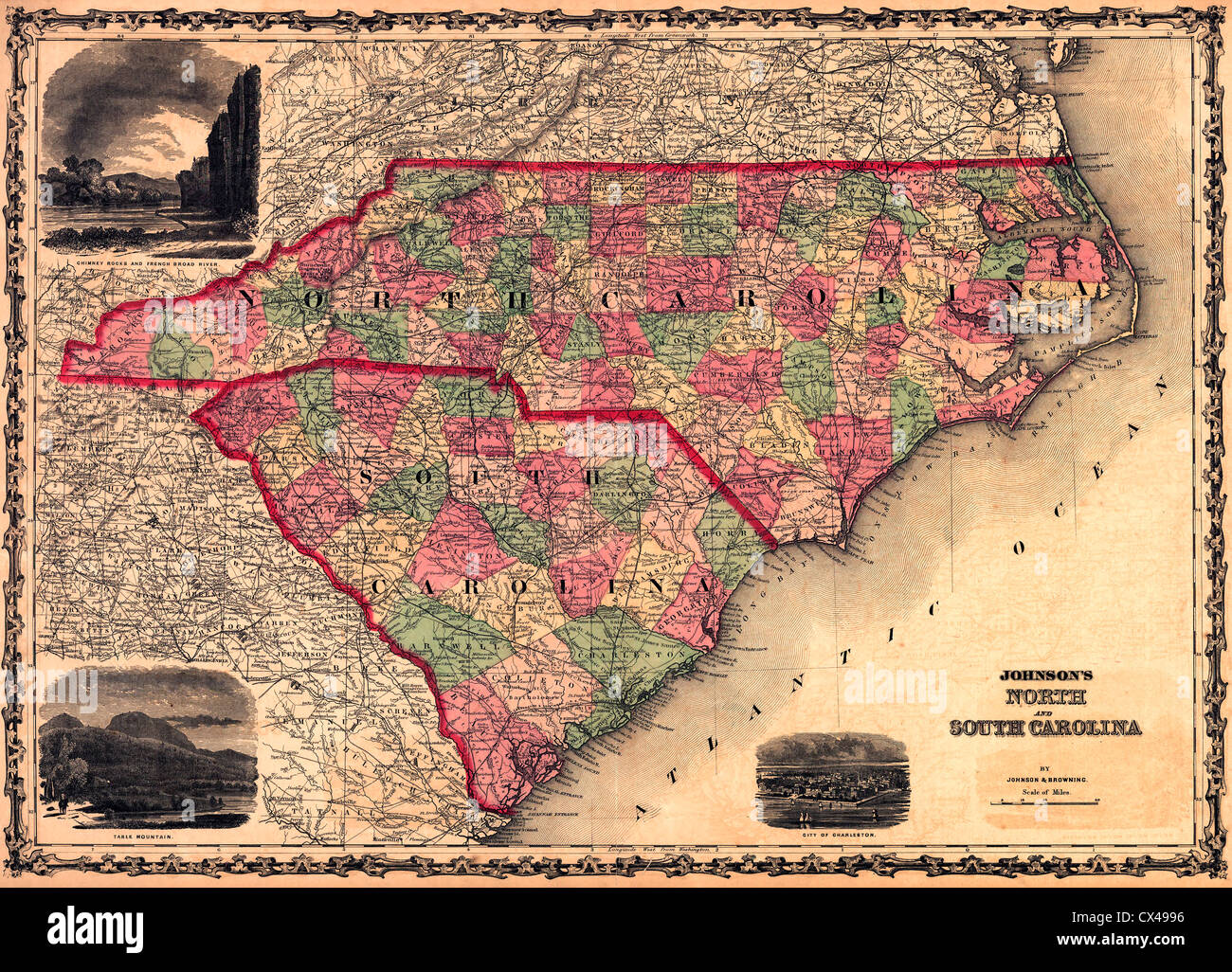 Mappa della Carolina del Nord e del Sud, Stati Uniti d'America, 1861 Foto Stock