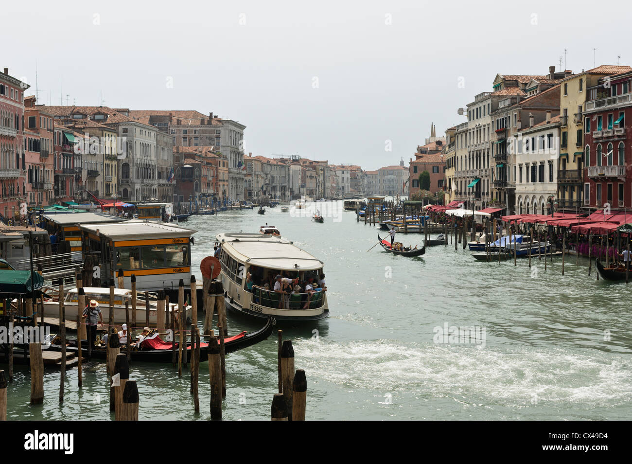 I mezzi di trasporto pubblici sul Grand Canal, Rialto, Venezia. Foto Stock