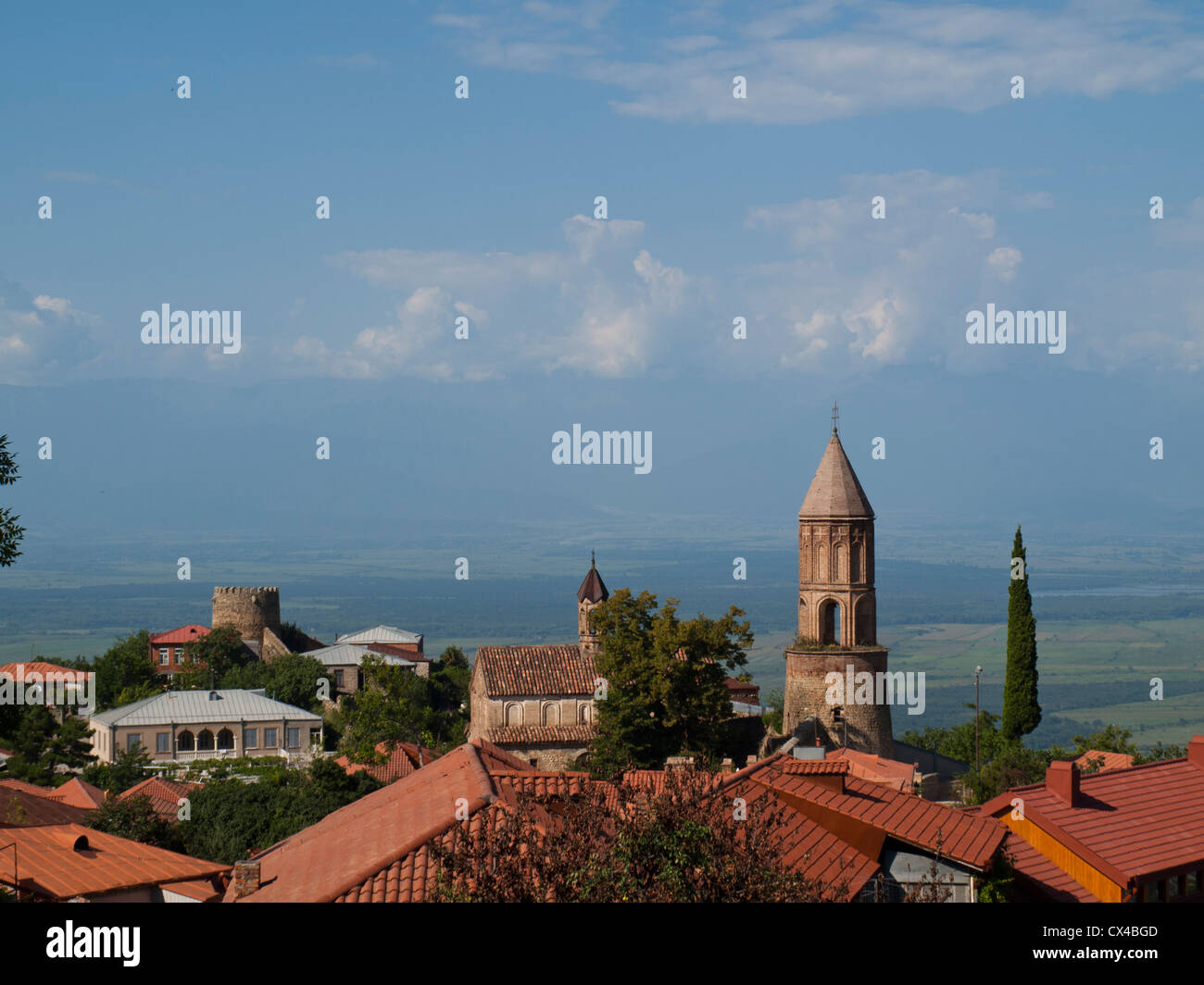Sighnaghi città vista sopra i tetti Foto Stock