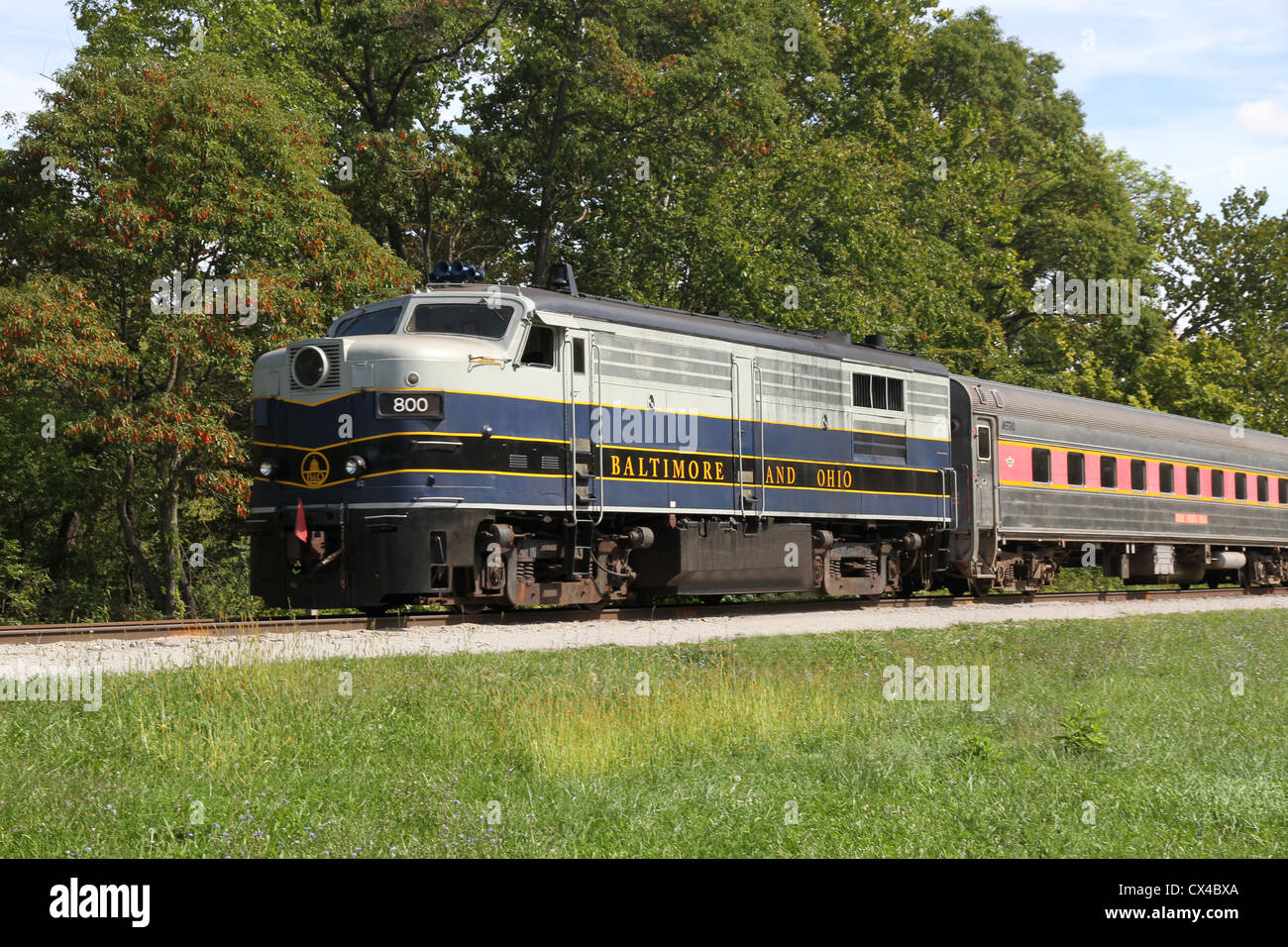 Baltimora e Ohio RR motore a vapore tirando il Cuyahoga Valley Scenic RR Foto Stock