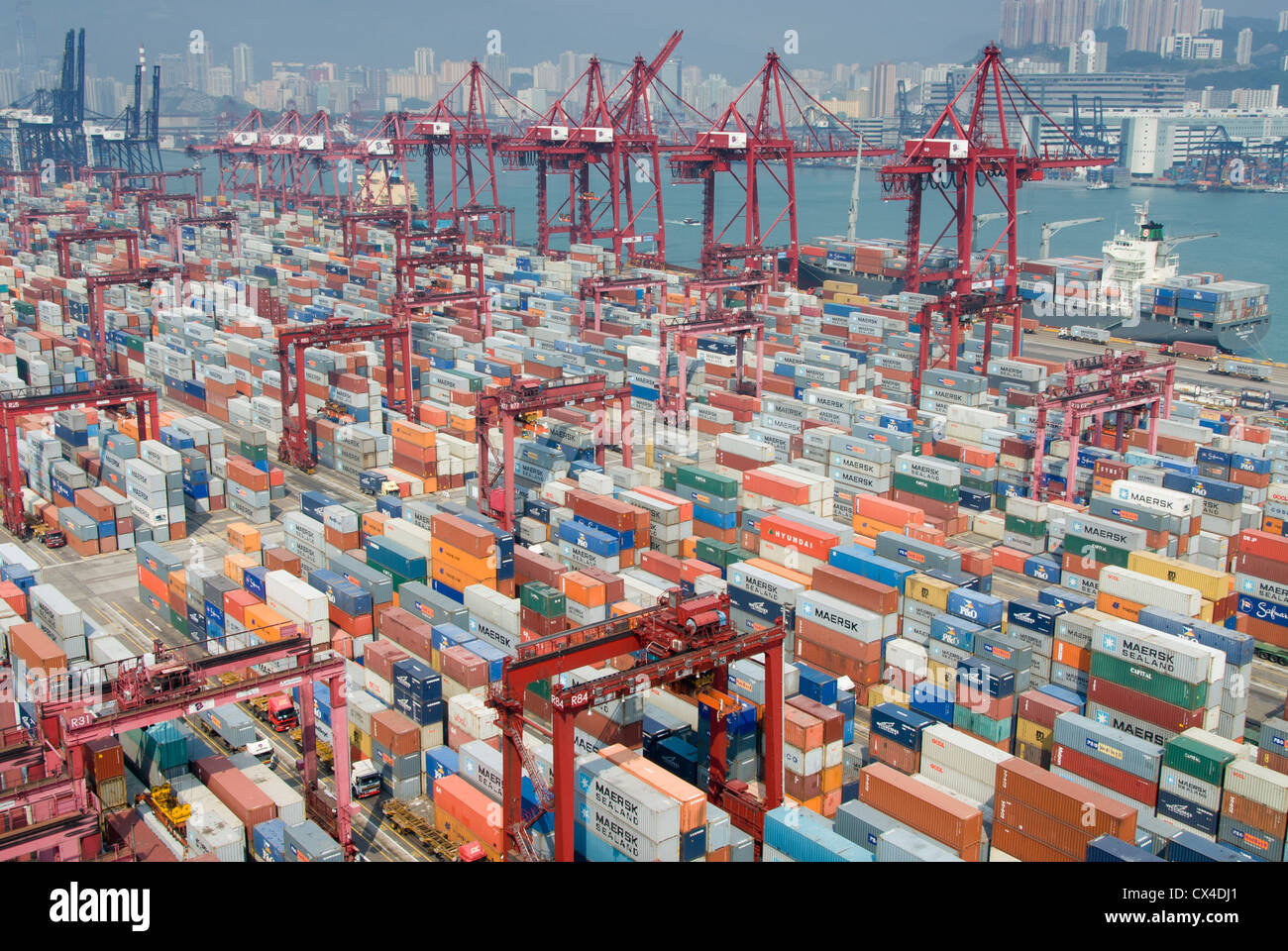 Occupato il terminal container No.9 in Kwai Chung Hong Kong Foto Stock