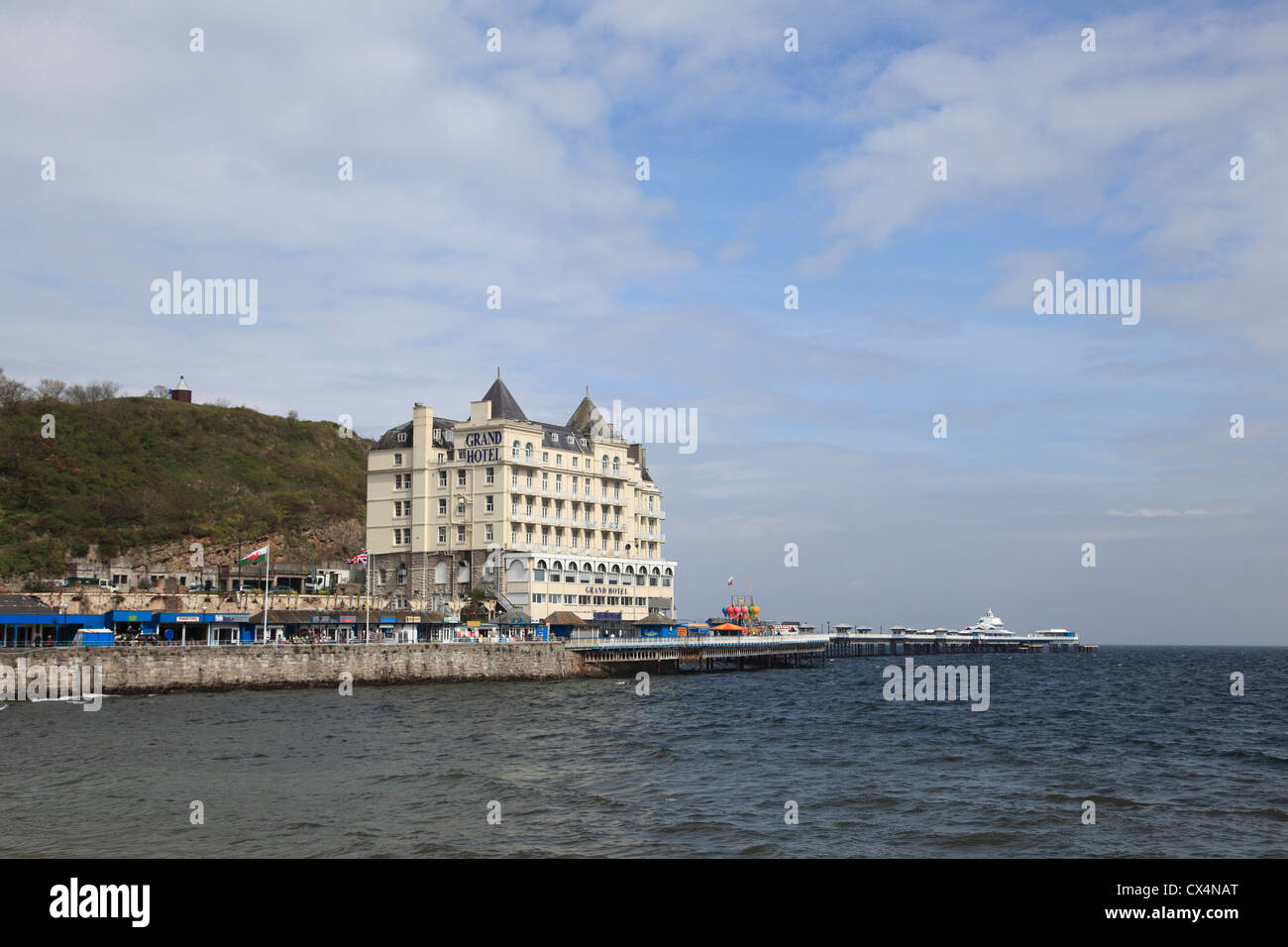 Pier, Grand Hotel Llandudno, il Galles del Nord e il Galles, Conwy County, Regno Unito Foto Stock