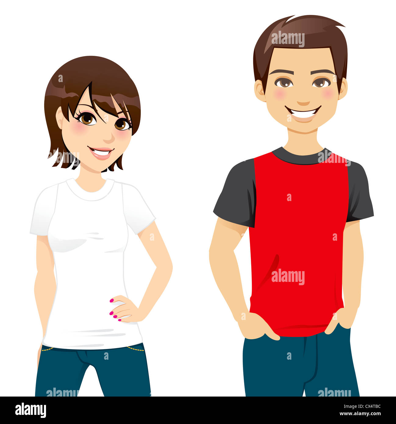 Vista frontale di un adolescente matura indossando il bianco e il rosso e il nero t-shirt Foto Stock