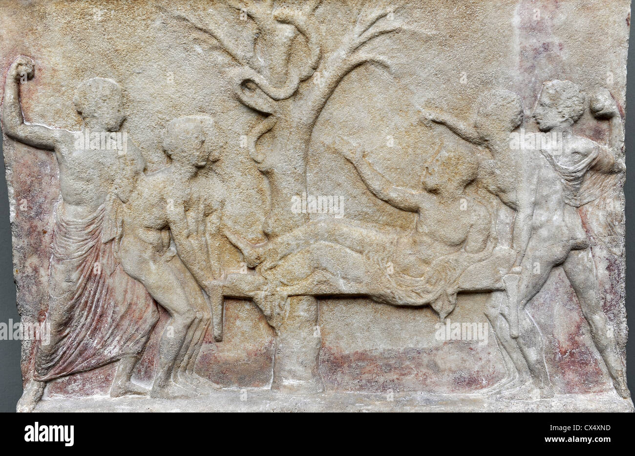 Arte greche. Un dono per il dio della guarigione. La Macedonia. Asklepios. C. 420 A.C. Il marmo. Ny Carlsberg Glyptotek. Copenhagen. La Danimarca. Foto Stock