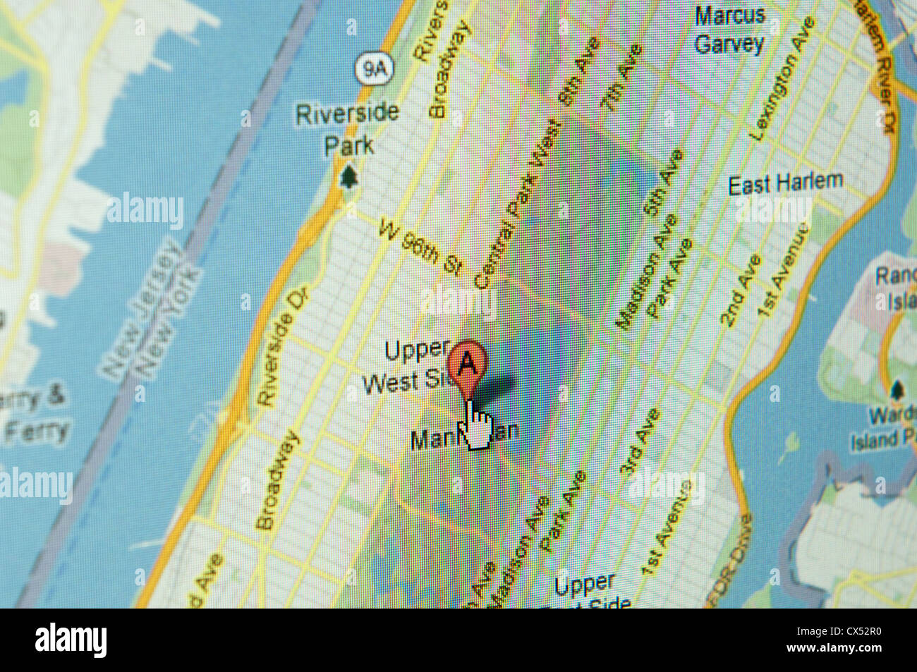 Close up di Manhattan visualizza la mappa e puntatore Foto Stock