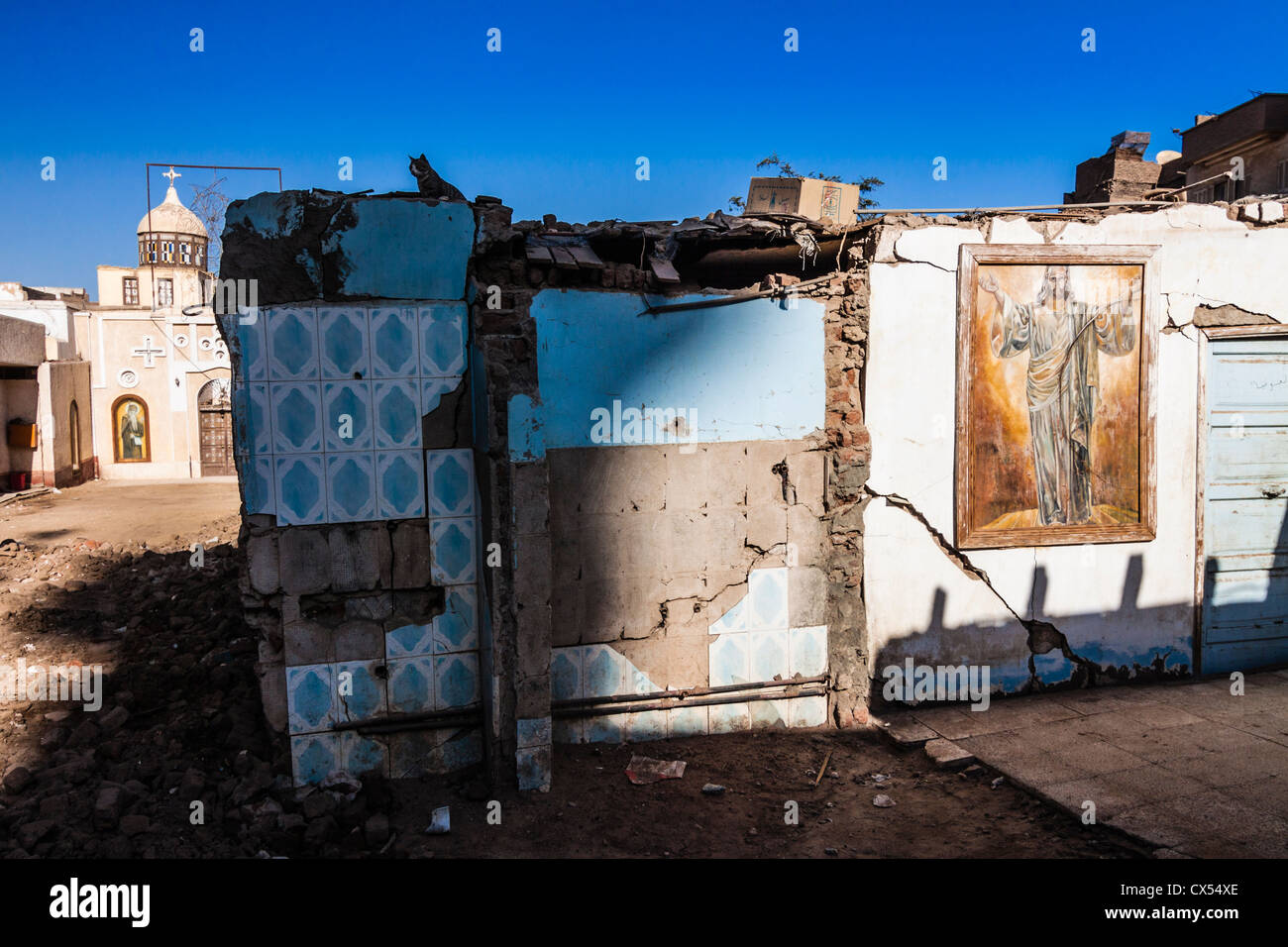 Rovinato abitazioni cristiane da Abu Seifien-Saint Mercurius, chiesa copta Akhmim, Sohag, Egitto Foto Stock