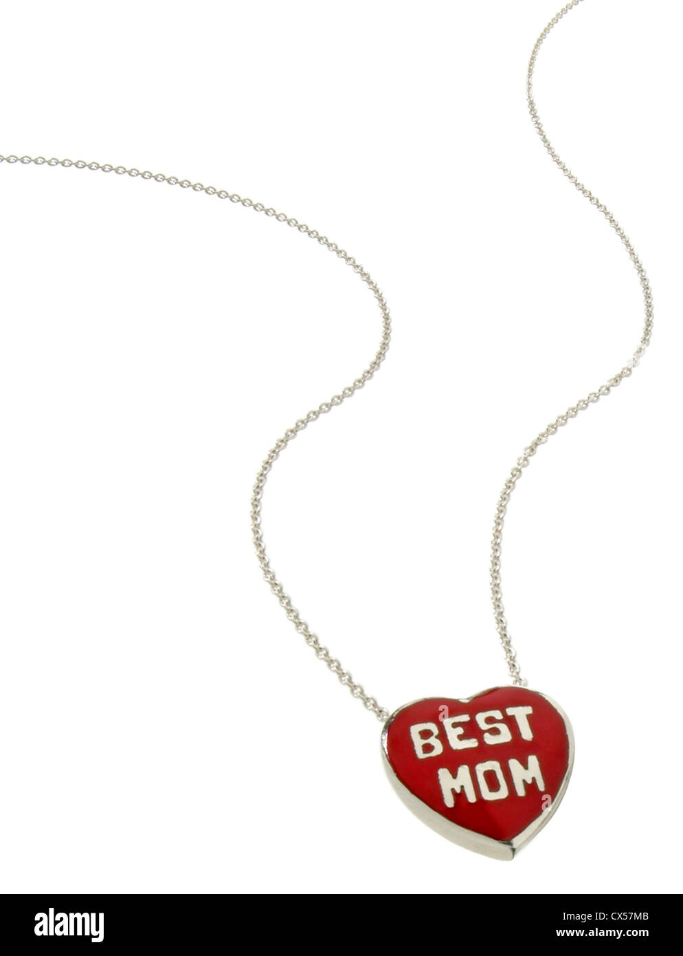 Best mom cuore rosso collana fotografato su sfondo bianco Foto Stock