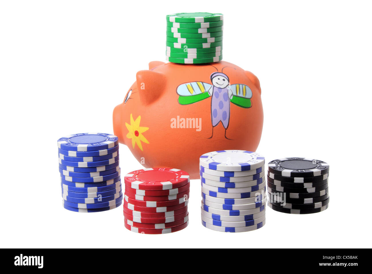 Piggybank e Poker chips Foto Stock