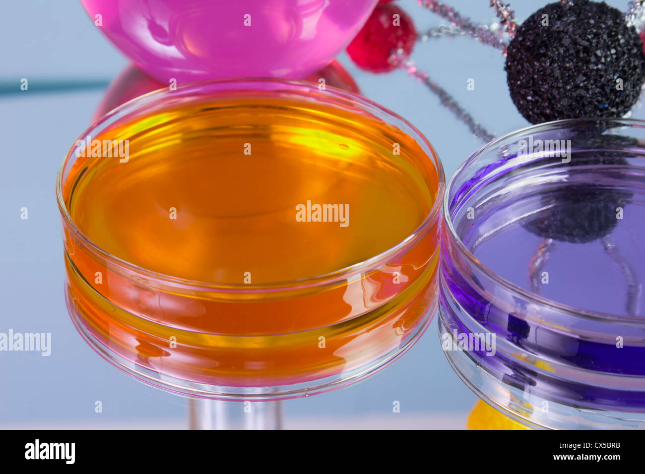 Primo piano di un liquido arancione riempito capsula di petri Foto Stock