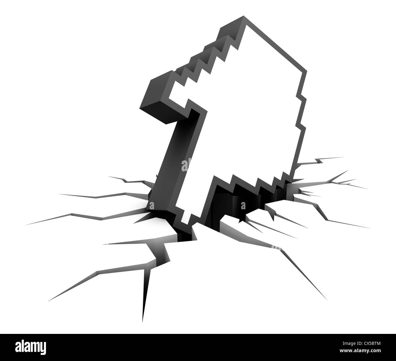 Perso il cursore scende al suolo praticando un foro passante. Concetto di crash del sistema. Foto Stock