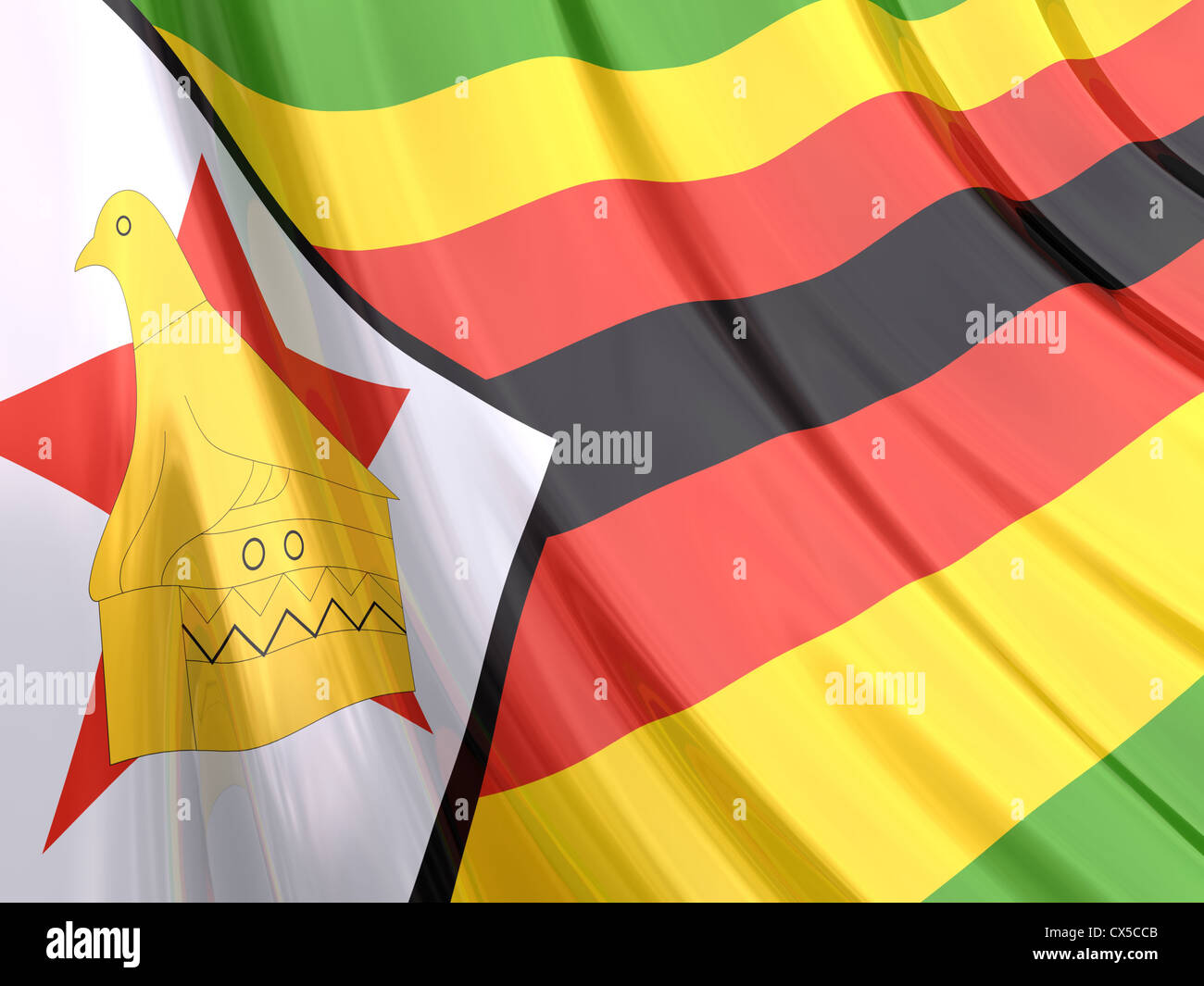 Bandiera lucida dello Zimbabwe. Foto Stock