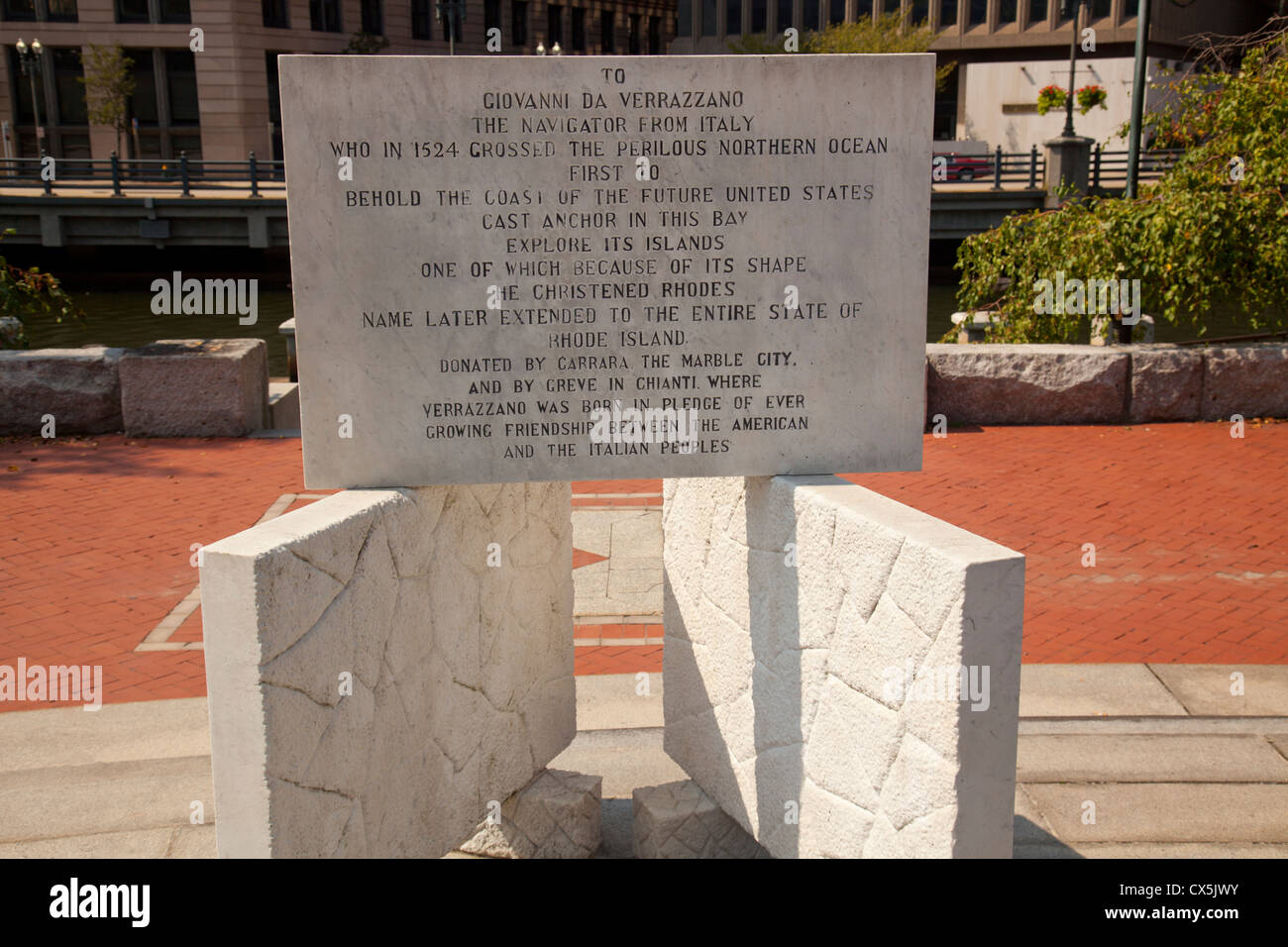 Giovanni da Verrazzano monumento a Providence Rhode Island Foto Stock